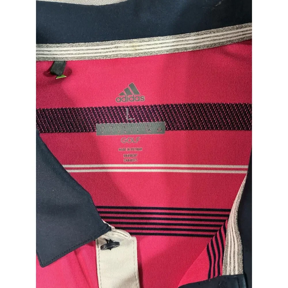Adidas Golf Polo Men’s Large Pink Navy Striped The Players Championship Shirt